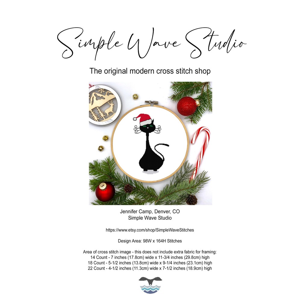 Christmas‎ Holiday Black Cat Santa Hat Humor Counted Cross Stitch Pattern Chart